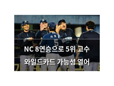 NC 8연승으로 5위 고수 와일드카드 가능성 열어